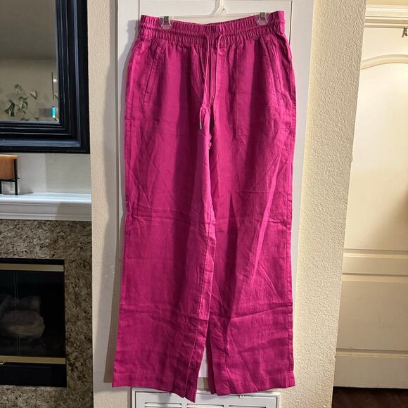 Athleta Retreat Linen Mid Rise Wide Leg Pant Women’s Medium Tall Pink Pockets - Picture 7 of 11
